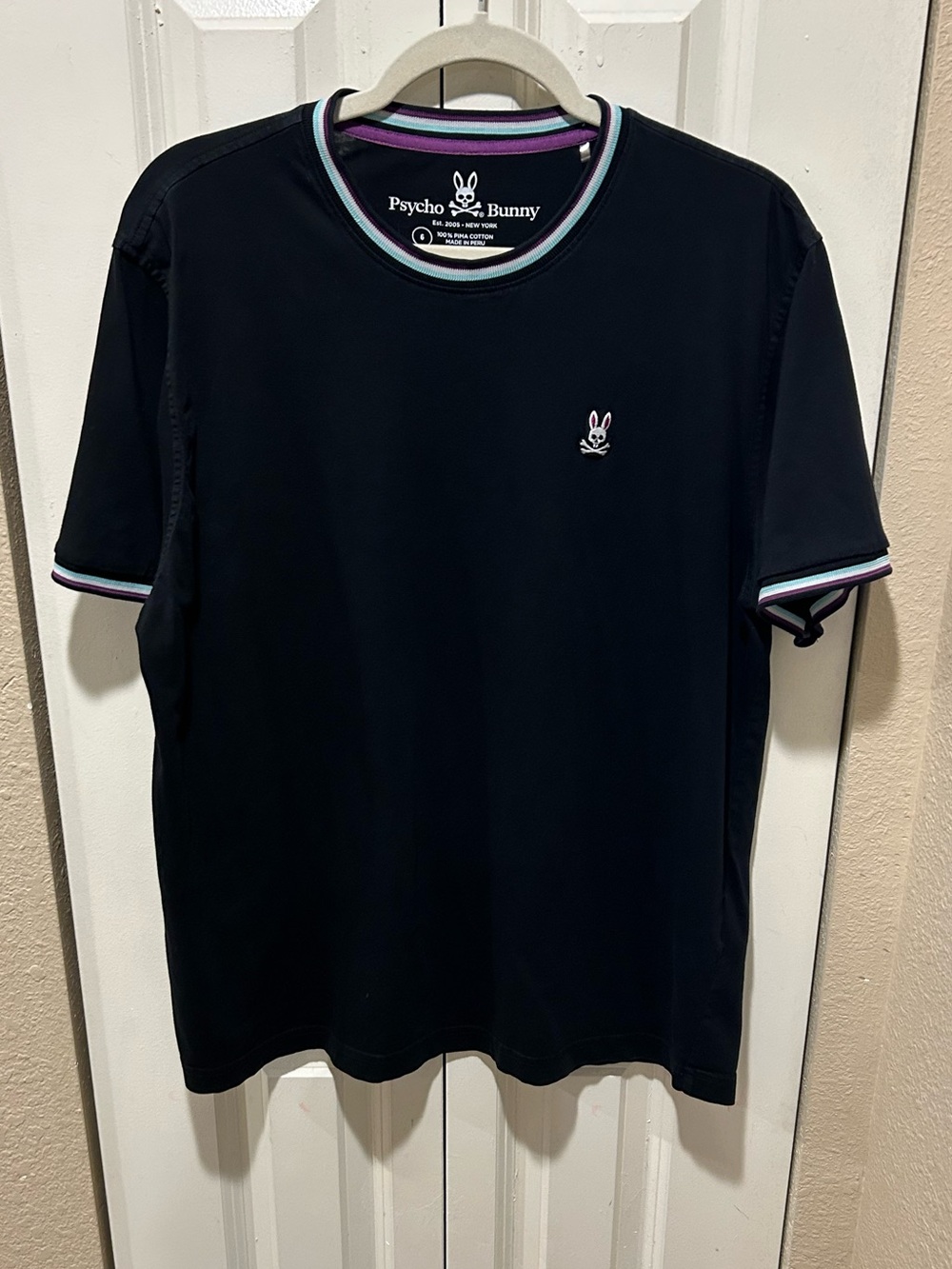 Psycho Bunny Tipped Crewneck Short Sleeve Pima  Cotton Tee , size 6/Large